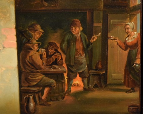 Antiquités - Smokers in the tavern&quot; Oi - Flemish School of 19th century